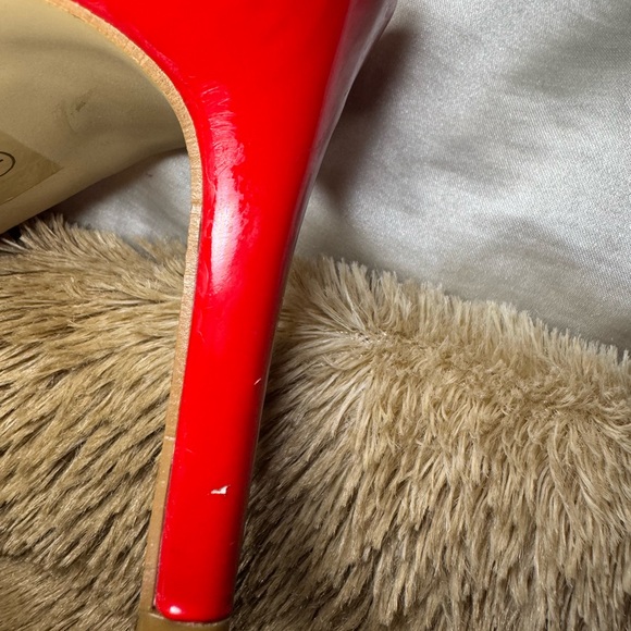 Red Heeled Mules with Rhinestone Strap Size 7 - Picture 7 of 14